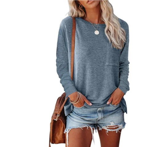 MEELANO Dame Sweatshirt - Afslappet Pasform med Rundhals og Blød Blau