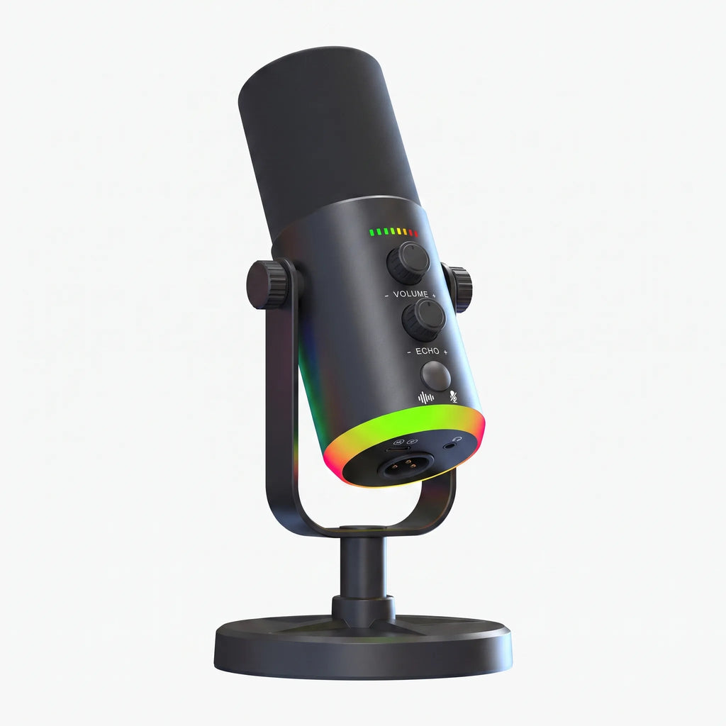 MEELANO RGB Dynamisk Gaming-mikrofon – USB-C & XLR Bordmikrofon til Streaming & Podcast med Ekko, Monitorering – AuraMic