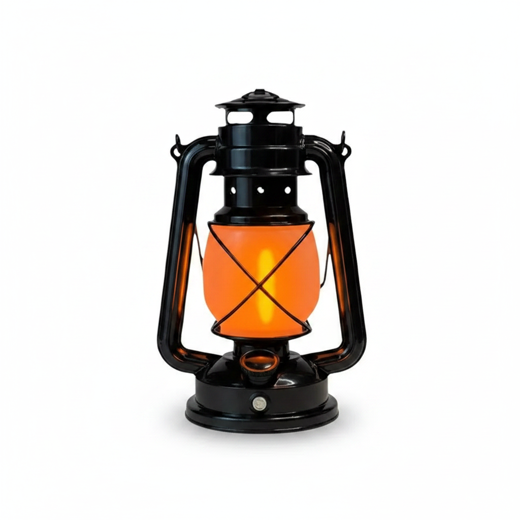 MEELANO Retro Camping Lanterne - Genopladelig Vintage LED Flamme Teltlampe Sort skal