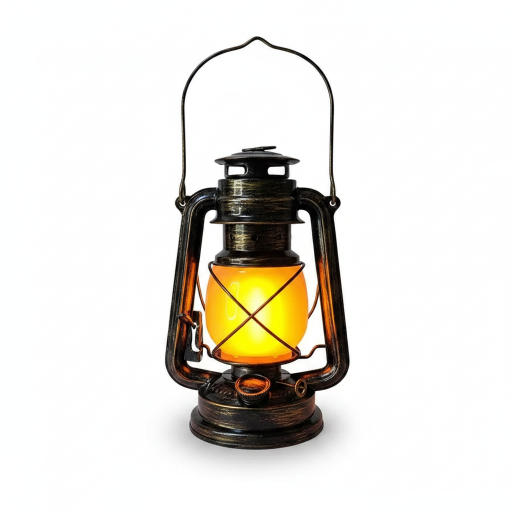 MEELANO Retro Camping Lanterne - Genopladelig Vintage LED Flamme Teltlampe Bronzeskal