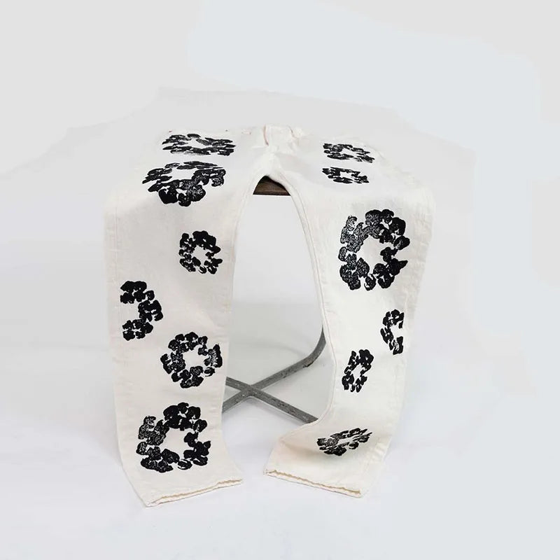 MEELANO Retro Denim Paroutfit – Jakke og Bukser Sæt med Kapok-mønster Hvide bukser