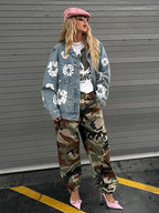 MEELANO Retro Denim Paroutfit – Jakke og Bukser Sæt med Kapok-mønster