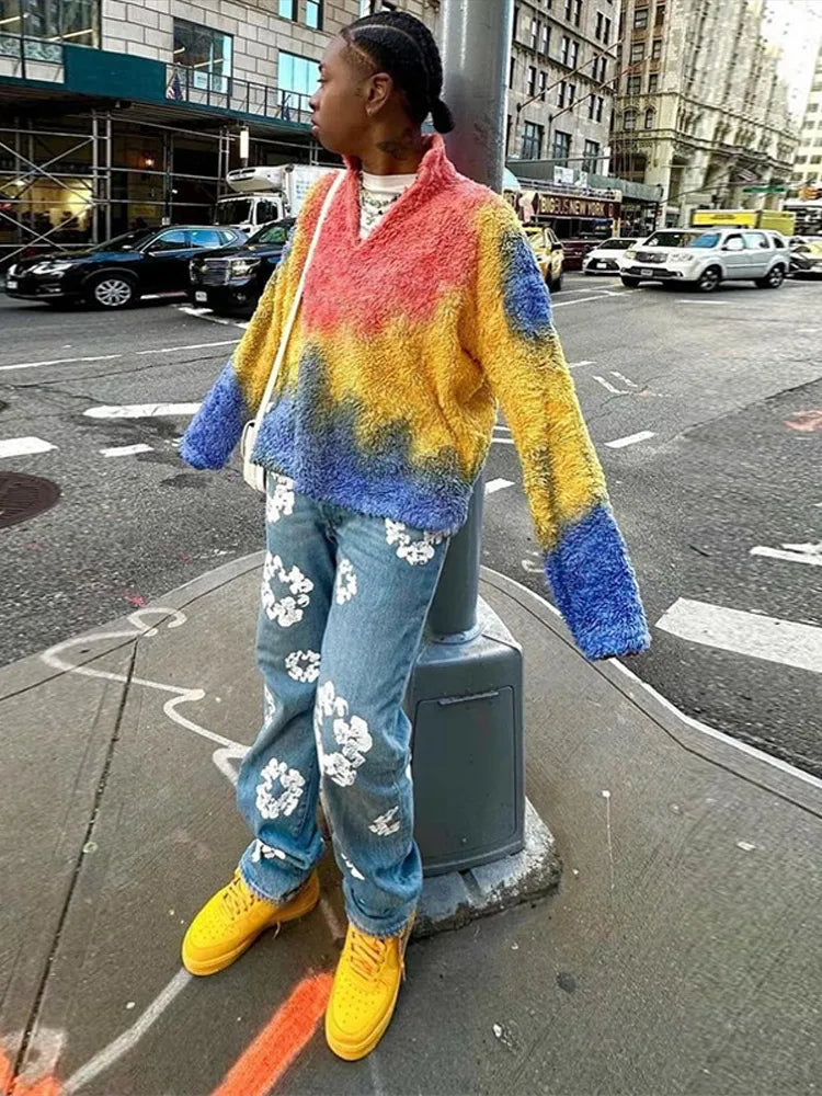 MEELANO Retro Denim Paroutfit – Jakke og Bukser Sæt med Kapok-mønster