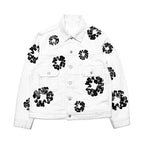 MEELANO Retro Denim Paroutfit – Jakke og Bukser Sæt med Kapok-mønster Hvid top