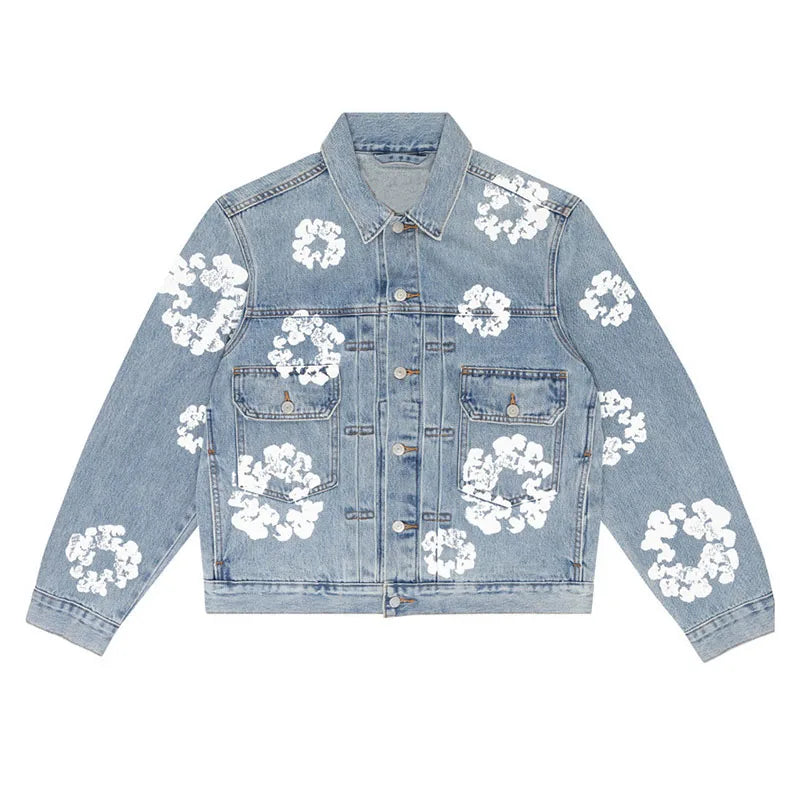 MEELANO Retro Denim Paroutfit – Jakke og Bukser Sæt med Kapok-mønster Blå top