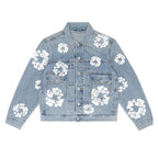 MEELANO Retro Denim Paroutfit – Jakke og Bukser Sæt med Kapok-mønster Blå top