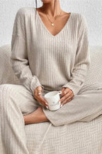 MEELANO Ribbet Loungewear-sæt til Kvinder – Blød Tekstur & Todelt Sæt