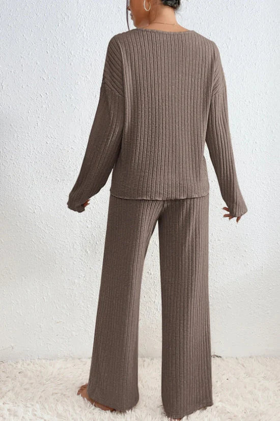 MEELANO Ribbet Loungewear-sæt til Kvinder – Blød Tekstur & Todelt Sæt