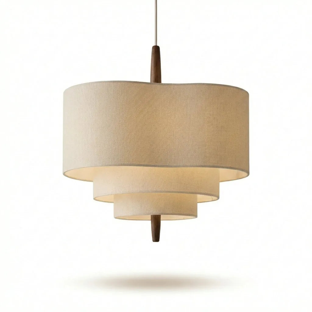 Pendel i Stof – Lagdelt Tekstil Pendellampe i Wabi-sabi Stil med Dæmpbar LED, E27, Ø 45 eller 58 cm