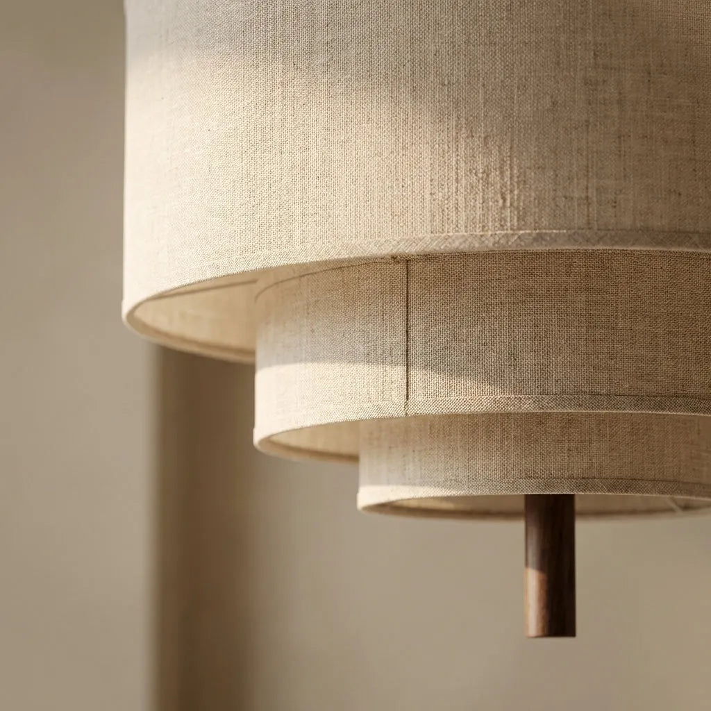 Pendel i Stof – Lagdelt Tekstil Pendellampe i Wabi-sabi Stil med Dæmpbar LED, E27, Ø 45 eller 58 cm