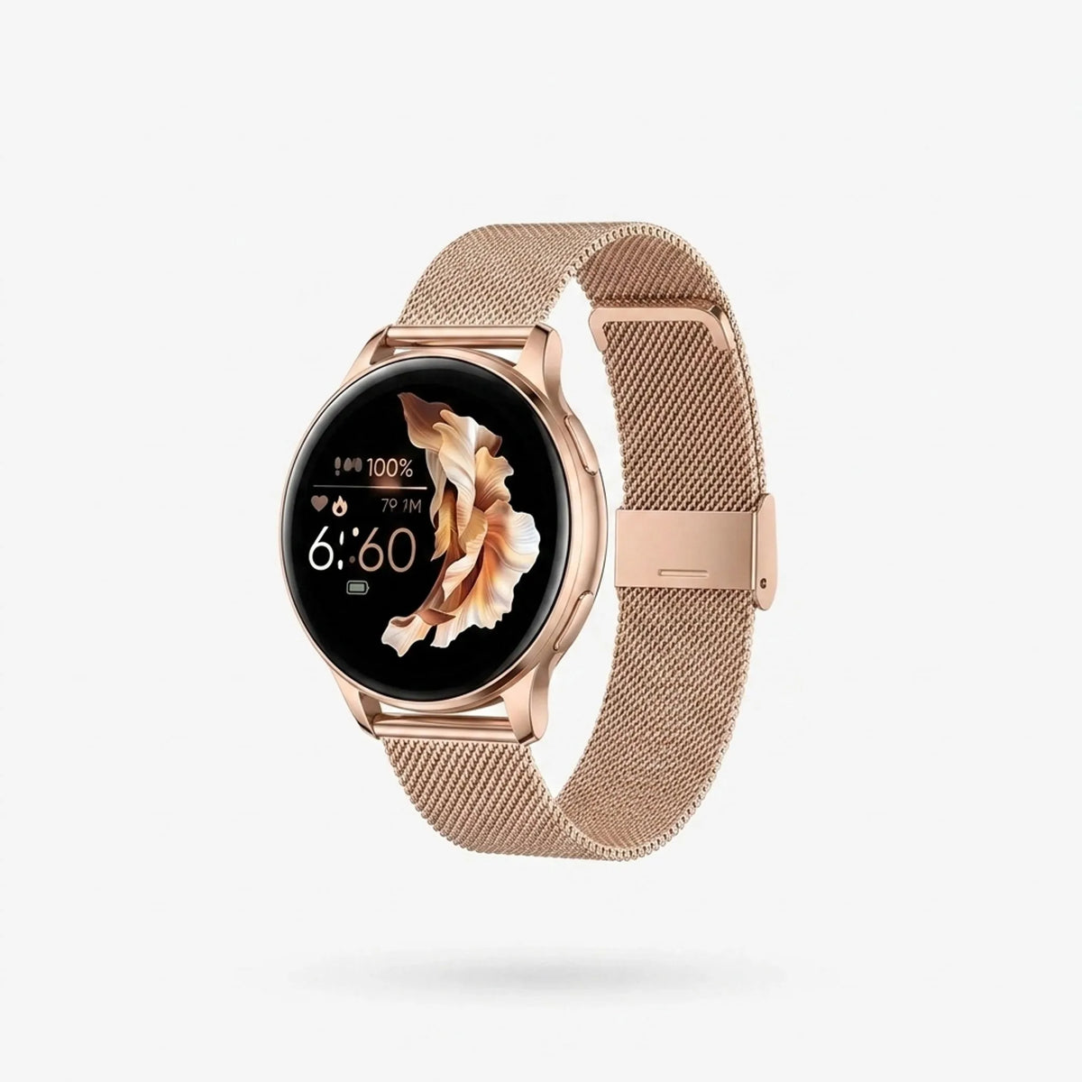 MEELANO Rundt Digitalt Fitness-Smartwatch – Smartwatch med Opkald, Mikrofon & Aktivitetssporing, Sort, Sølv eller Rosaguld – VeloSync Rosaguld