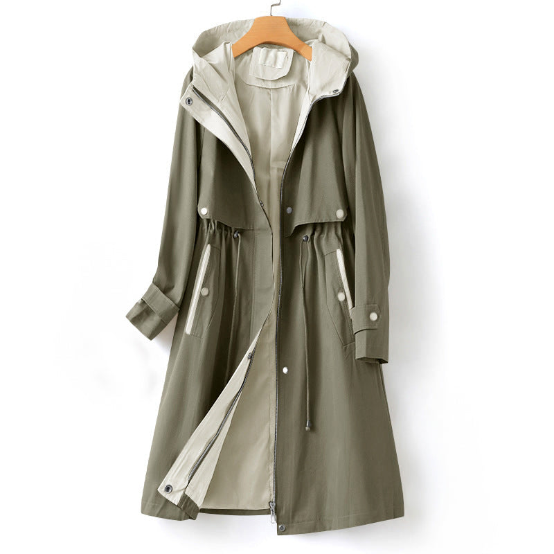 MEELANO Dame Trenchcoat Med Hætte Til Vinter Vind Og Regn Vandtæt Grøn
