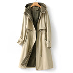 MEELANO Dame Trenchcoat Med Hætte Til Vinter Vind Og Regn Vandtæt Beige