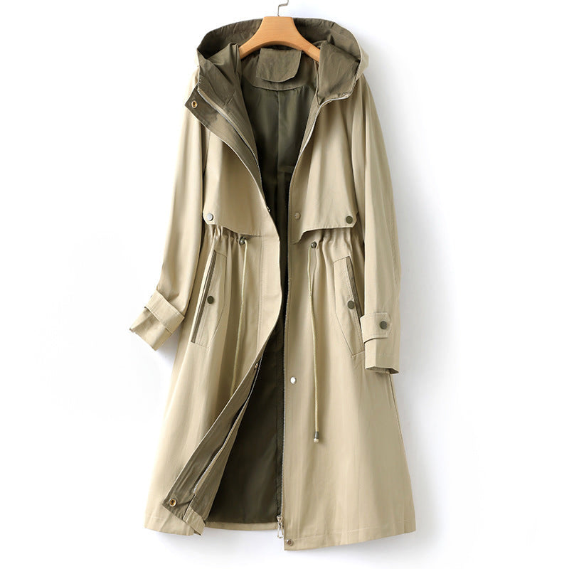 MEELANO Dame Trenchcoat Med Hætte Til Vinter Vind Og Regn Vandtæt Beige