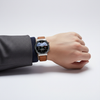 MEELANO Rundt Smartwatch med Sundhedssensorer – Klassisk Design med Puls, Iltmætning & Søvnmåling, 3 Remfarver – VitalWatch Premium sølv Khaki