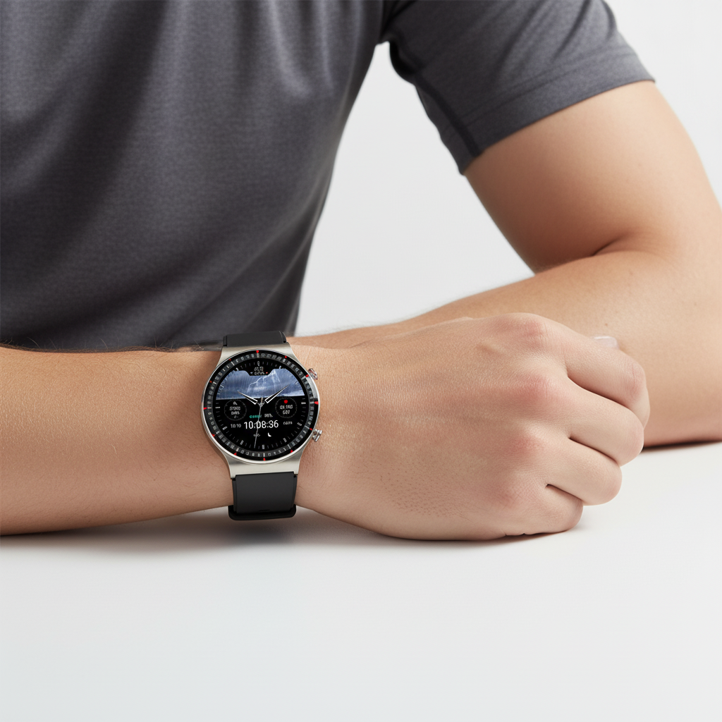 MEELANO Rundt Smartwatch med Sundhedssensorer – Klassisk Design med Puls, Iltmætning & Søvnmåling, 3 Remfarver – VitalWatch Premium sølv Sort