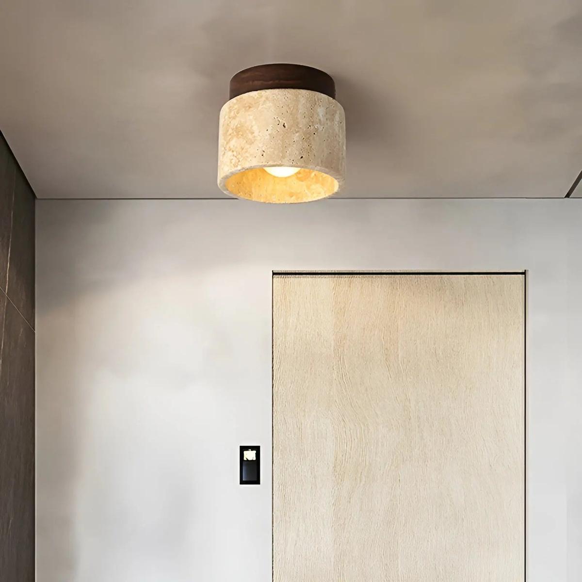 MEELANO Rustik loftslampe i travertin med LED-kompatibilitet