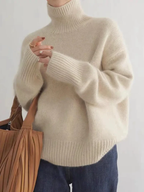 MEELANO Sephira | Dame Klassisk Rullekravesweater - Varm & Blød Rullekrave Striktrøje Beige