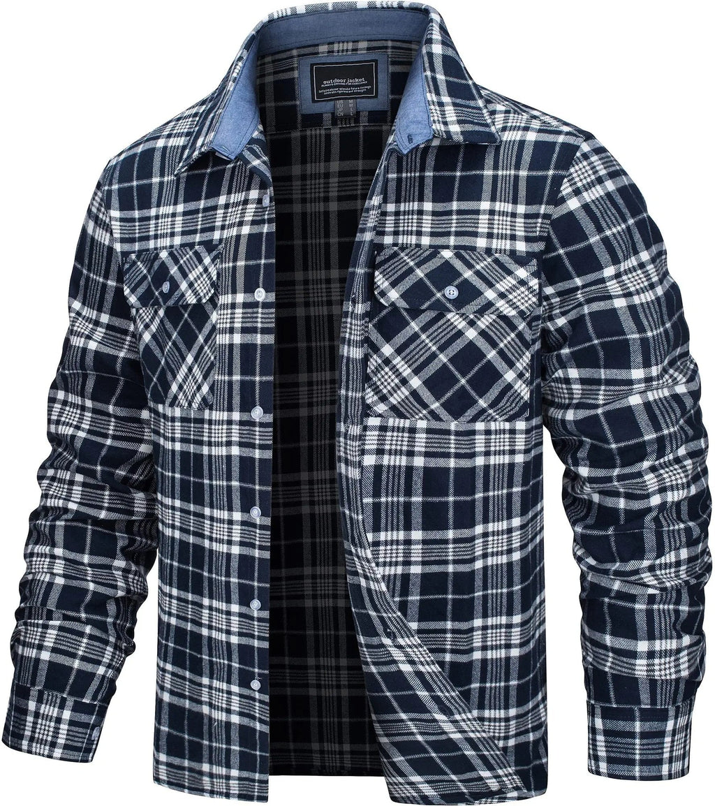 MEELANO Søren - Bomuld Ternet Flannel Skovhugger T-shirt Marineblå
