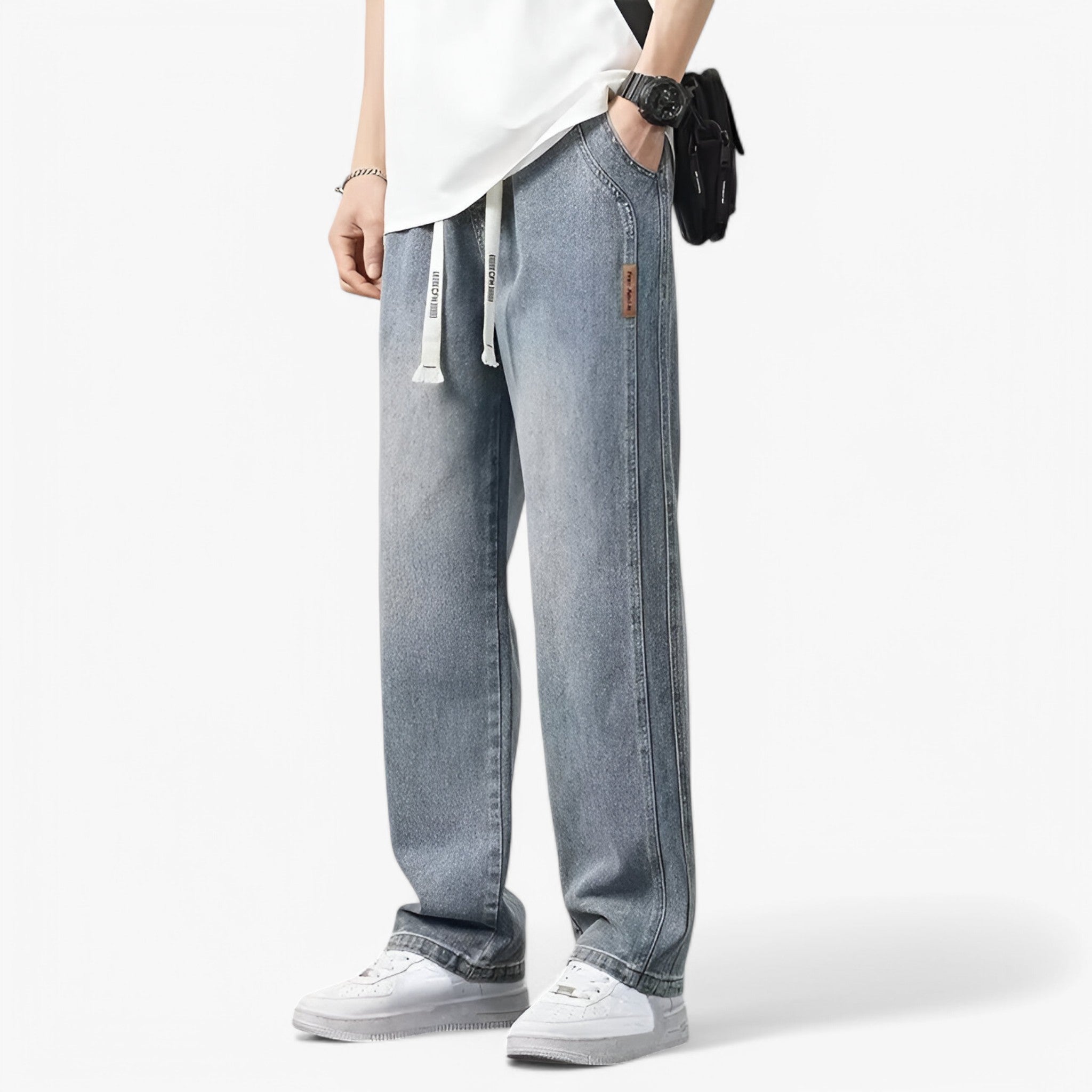 MEELANO Roque | Herre Wide Leg Jeans med Brede Ben - Løse Cowboybukser & Wide Fit Denim Retro blå