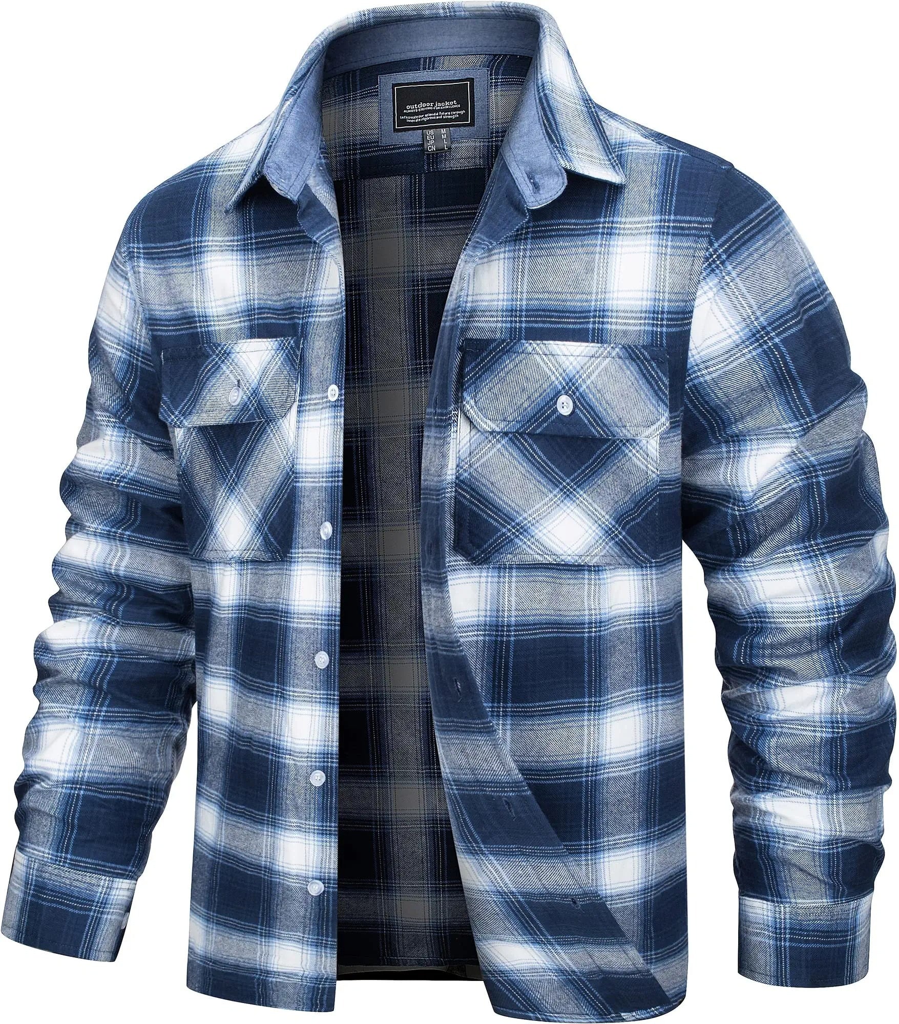 MEELANO Søren - Bomuld Ternet Flannel Skovhugger T-shirt Blå Hvid