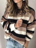 Flōre | Dame Stribet Sweater i Løs Pasform - Afslappet Strik Pullover