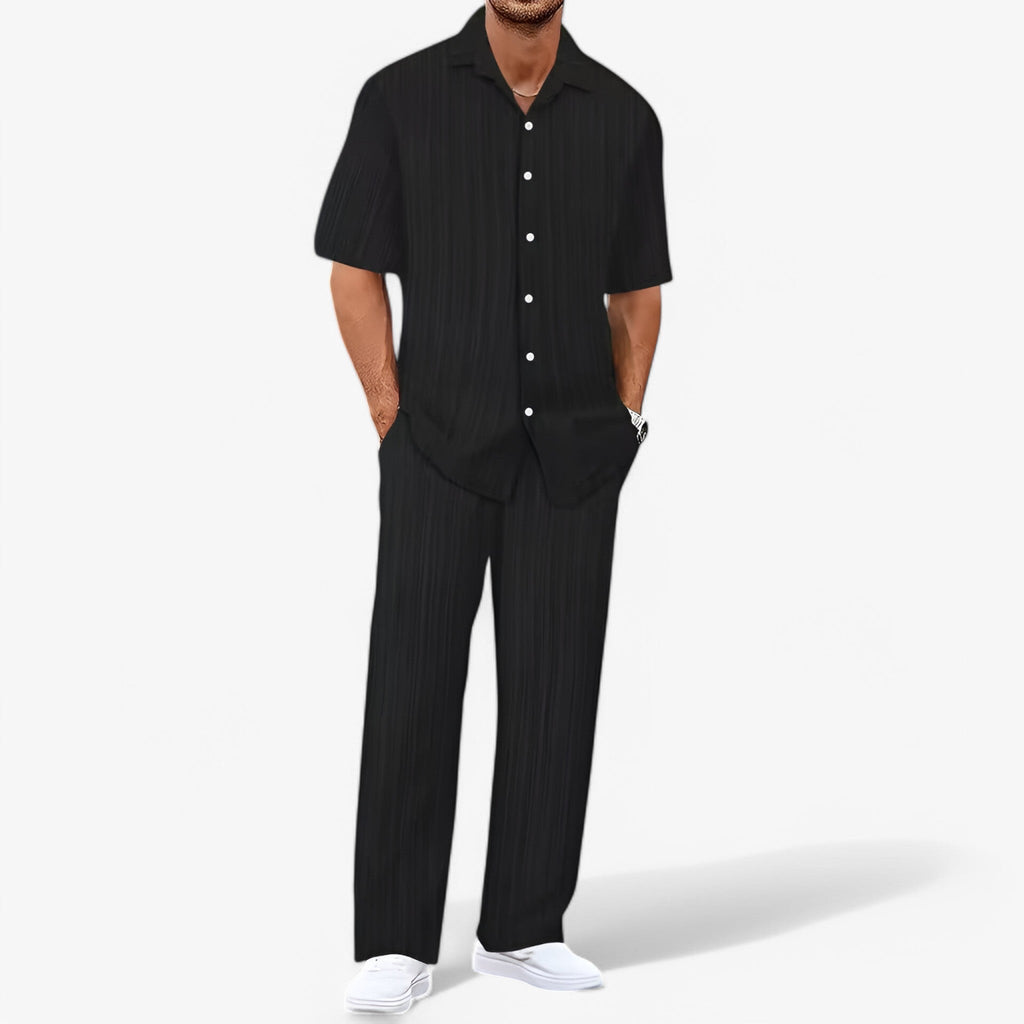 MEELANO Hommes | Herre Business Casual Tøjsæt med Skjorte & Bukser - Elegante Chinos & Matchende Skjortesæt Sort Pakke med 1 stk.