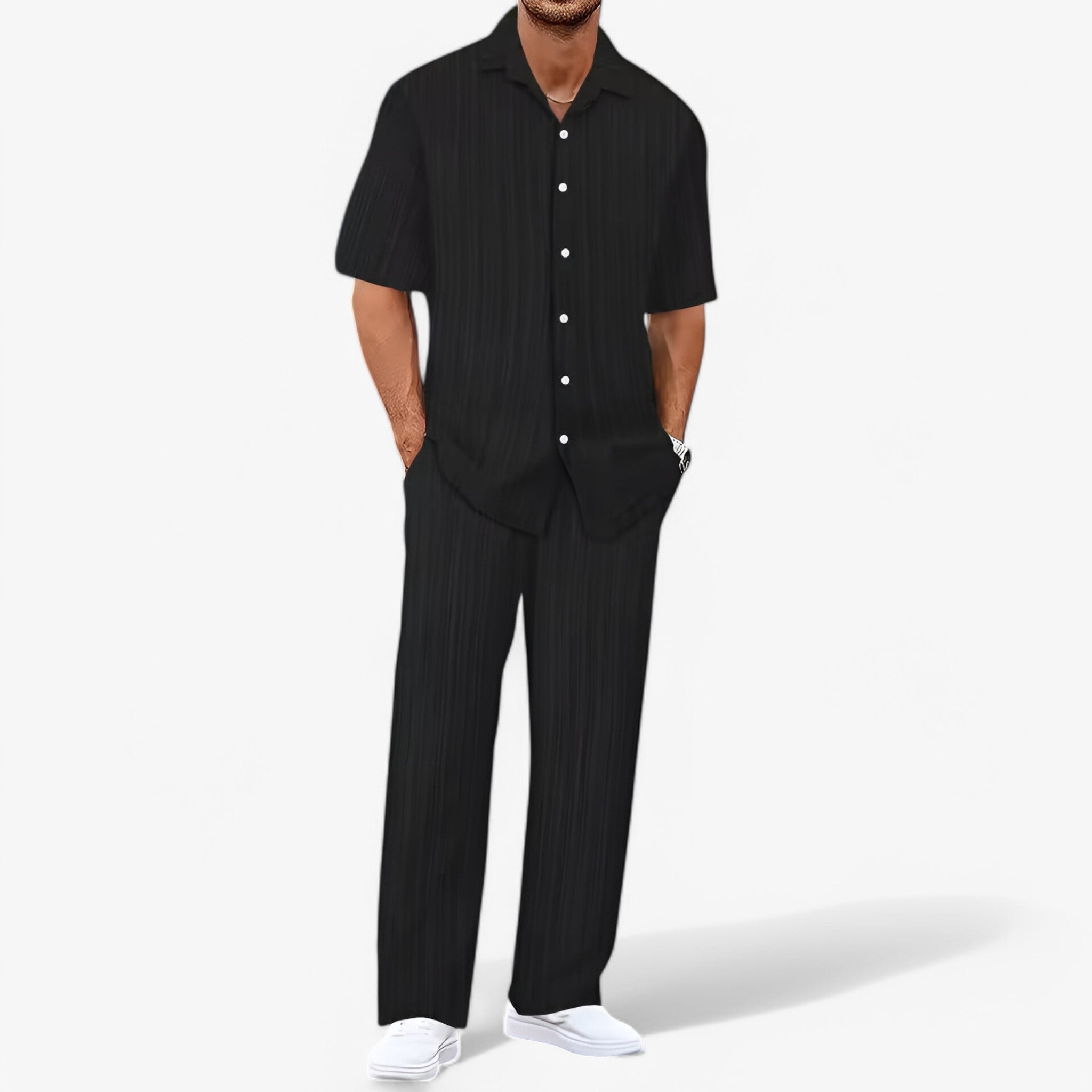 MEELANO Hommes | Herre Business Casual Tøjsæt med Skjorte & Bukser - Elegante Chinos & Matchende Skjortesæt Sort Pakke med 1 stk.