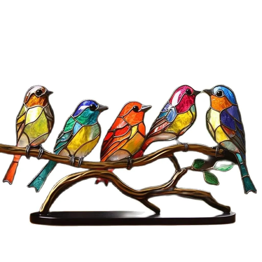 MEELANO Farverige Fugle på Gren Dekorativ Skulptur – Håndlavede Fuglefigurer til Hylde & Vindueskarm, 5 Varianter – ColorBirds Harmonisk