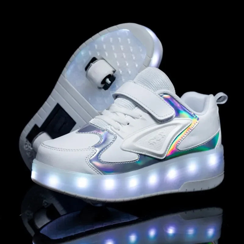 MEELANO LED Rulleskøjte-Sneakers til Børn – Lysende Sko med Hjul & Velcrolukning, 4 Farver, Str. 28–39