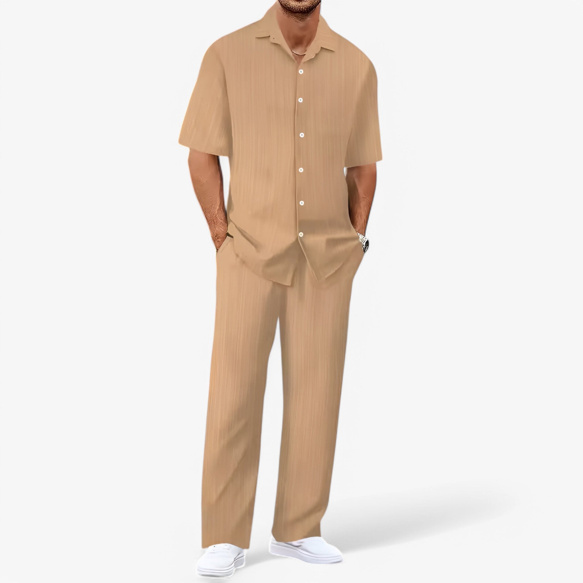 MEELANO Hommes | Herre Business Casual Tøjsæt med Skjorte & Bukser - Elegante Chinos & Matchende Skjortesæt Khaki Pakke med 1 stk.