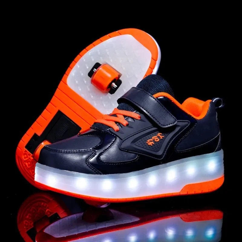 MEELANO LED Rulleskøjte-Sneakers til Børn – Lysende Sko med Hjul & Velcrolukning, 4 Farver, Str. 28–39