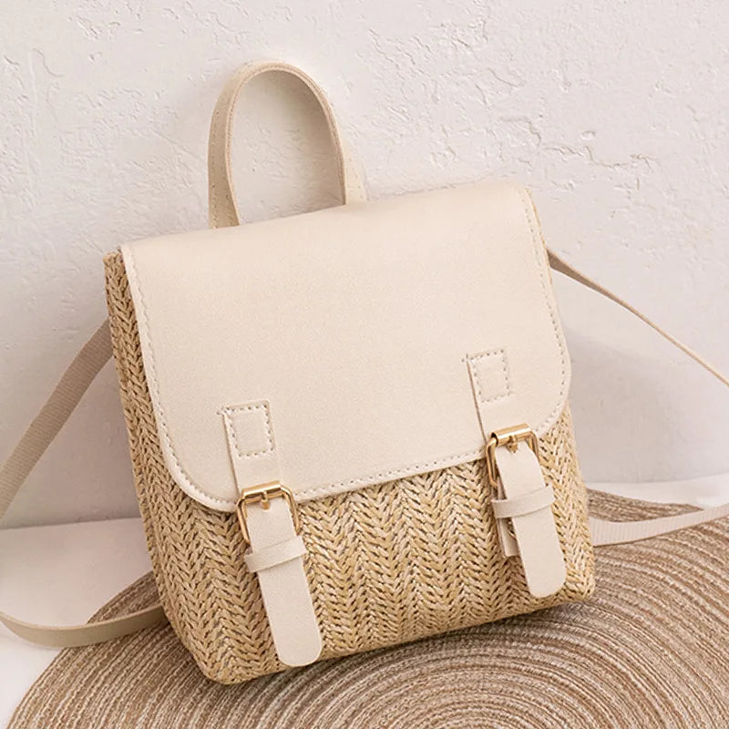 MEELANO Kvindernes Vintage Vævede Rygsæk Boho Sommer Strå Dagpack Hvid