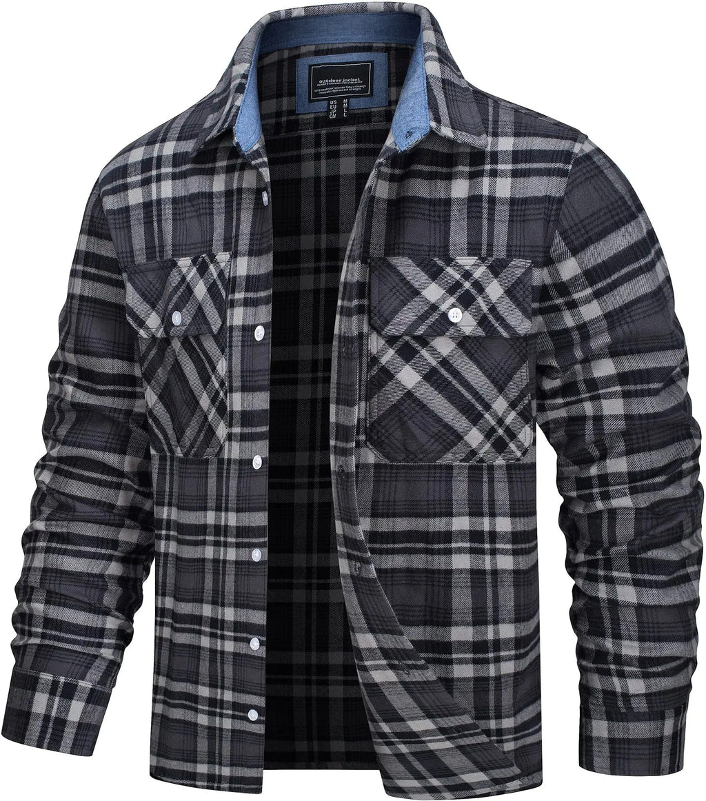 MEELANO Søren - Bomuld Ternet Flannel Skovhugger T-shirt Sort Grå
