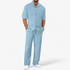 MEELANO Hommes | Herre Business Casual Tøjsæt med Skjorte & Bukser - Elegante Chinos & Matchende Skjortesæt Himmelblå Pakke med 1 stk.