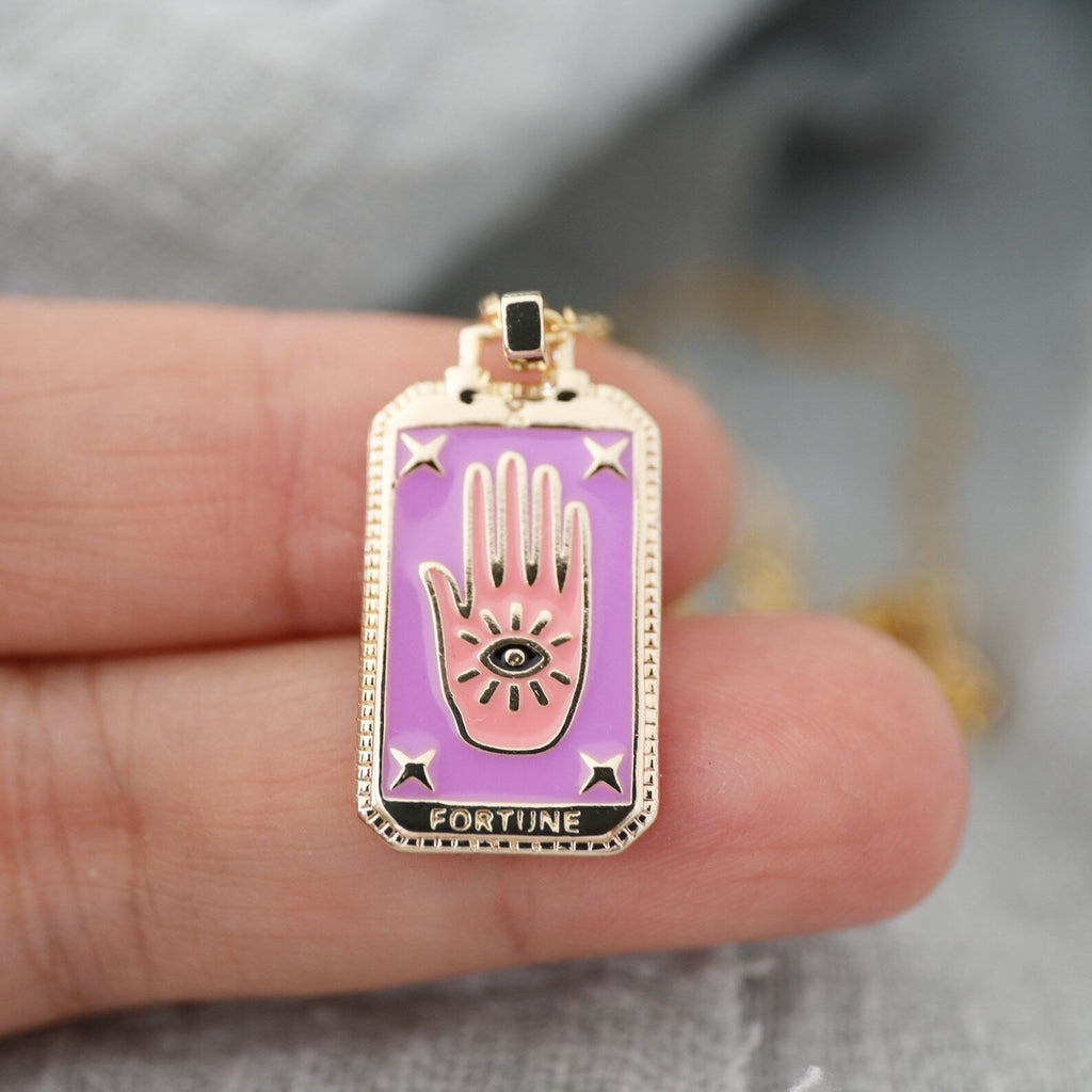 MEELANO Tarotkort-halskæde – Halskæde med Tarot Vedhæng i Rustfrit Stål, Sol, Måne, Stjerne & Verden, Hver med sin Egen Betydning – Amore