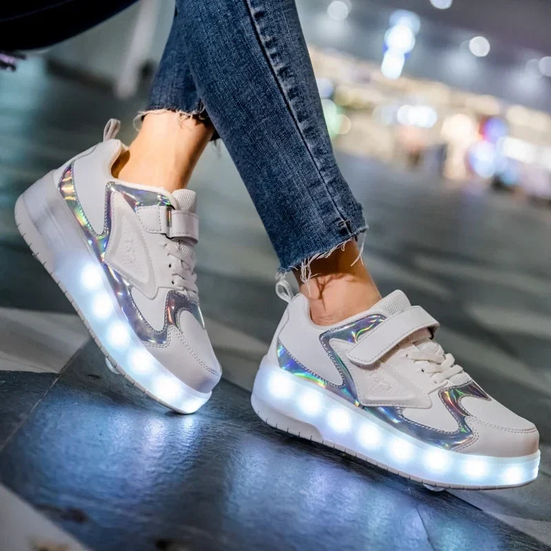 MEELANO LED Rulleskøjte-Sneakers til Børn – Lysende Sko med Hjul & Velcrolukning, 4 Farver, Str. 28–39