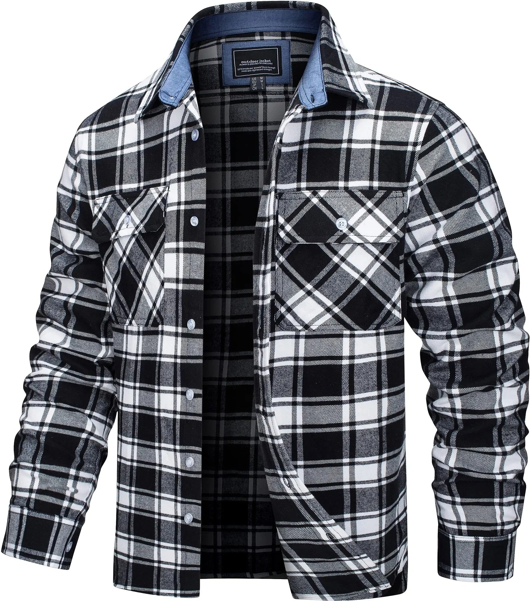 MEELANO Søren - Bomuld Ternet Flannel Skovhugger T-shirt Sort