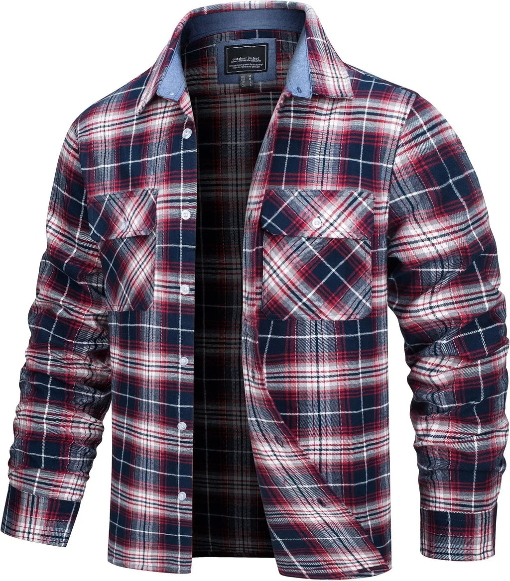 MEELANO Søren - Bomuld Ternet Flannel Skovhugger T-shirt Rød Hvid