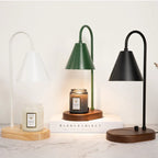MEELANO Lysevarmer med Dæmper – Candle Warmer Lampe med Træfod & Metalskærm, Duftlys uden Åben Ild, inkl. 2 Pærer, 3 Farver