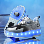 MEELANO LED Rulleskøjte-Sneakers til Børn – Lysende Sko med Hjul & Velcrolukning, 4 Farver, Str. 28–39 812 Sølv