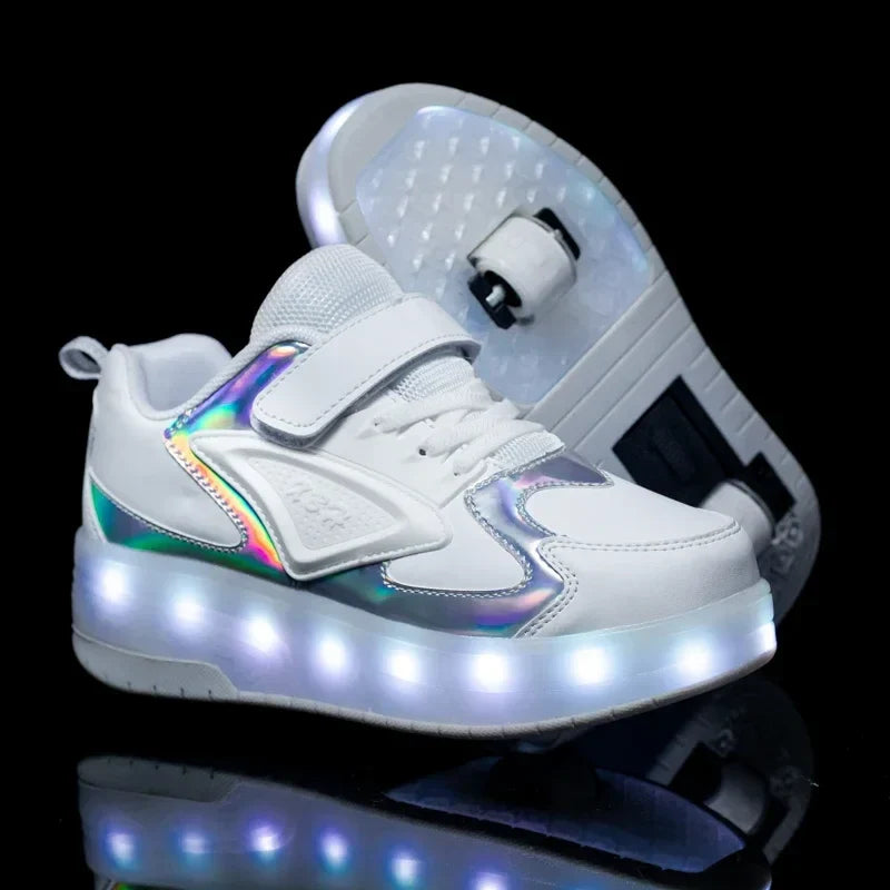 MEELANO LED Rulleskøjte-Sneakers til Børn – Lysende Sko med Hjul & Velcrolukning, 4 Farver, Str. 28–39