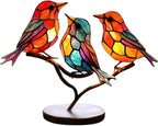 MEELANO Farverige Fugle på Gren Dekorativ Skulptur – Håndlavede Fuglefigurer til Hylde & Vindueskarm, 5 Varianter – ColorBirds Selvsikkerhed