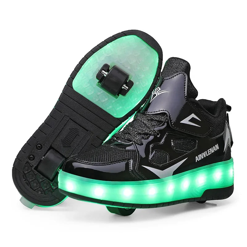 MEELANO LED Rulleskøjte-Sneakers til Børn – Lysende Sko med Hjul & Velcrolukning, 4 Farver, Str. 28–39
