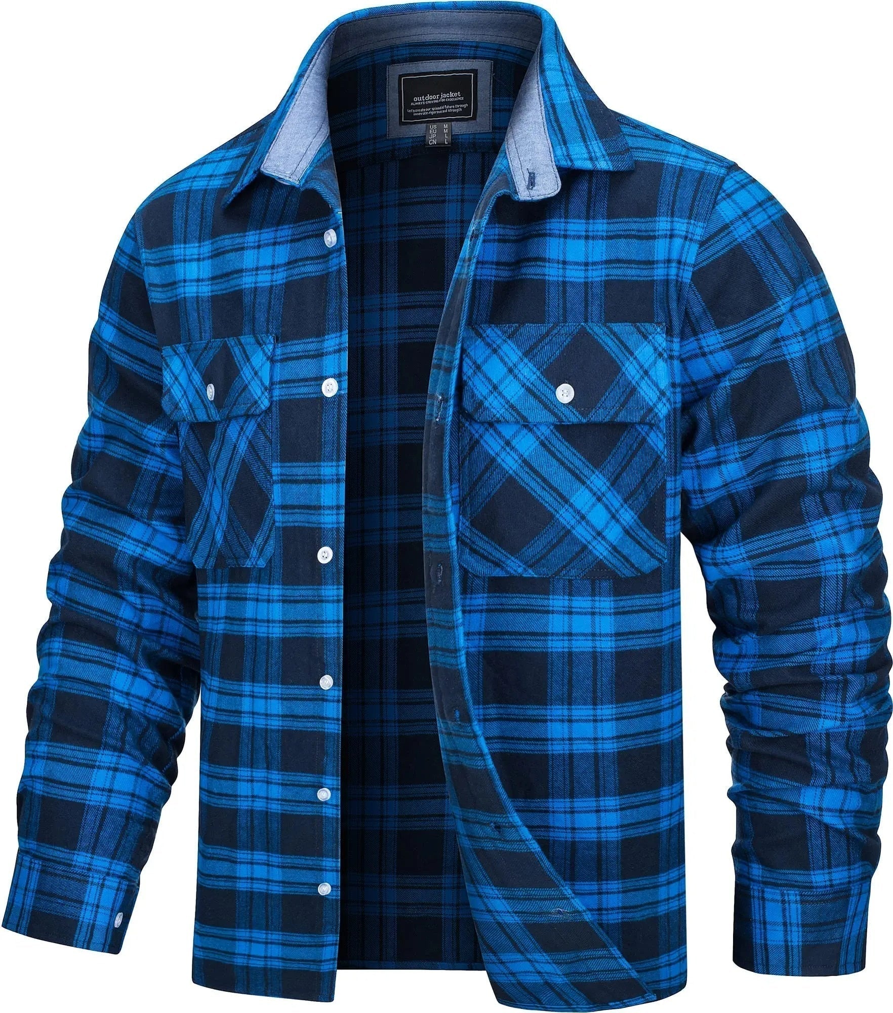 MEELANO Søren - Bomuld Ternet Flannel Skovhugger T-shirt Kongeblå