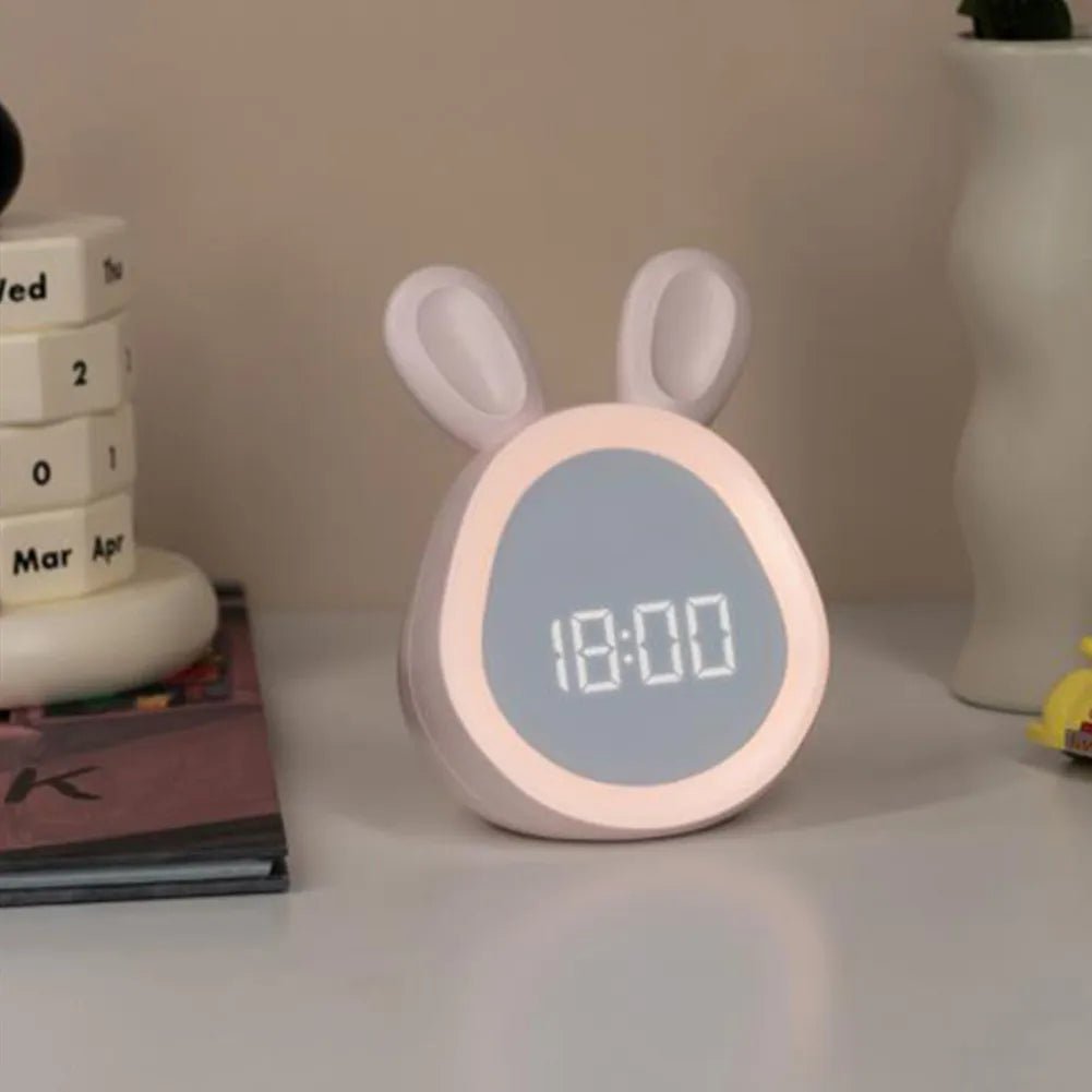 MEELANO Børnevækkeur Kanin med LED-natlys – Vækkeur til Børn med Dæmpbart Natlys, Pink eller Hvid – BunniGlow
