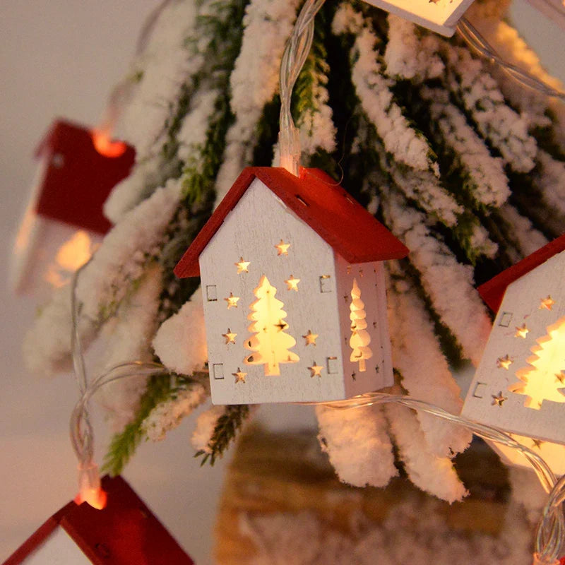 MEELANO Julehuse i Træ med LED-lys – Oplyste Træhuse som Juletræspynt, Rød eller Hvid – GlowHouse