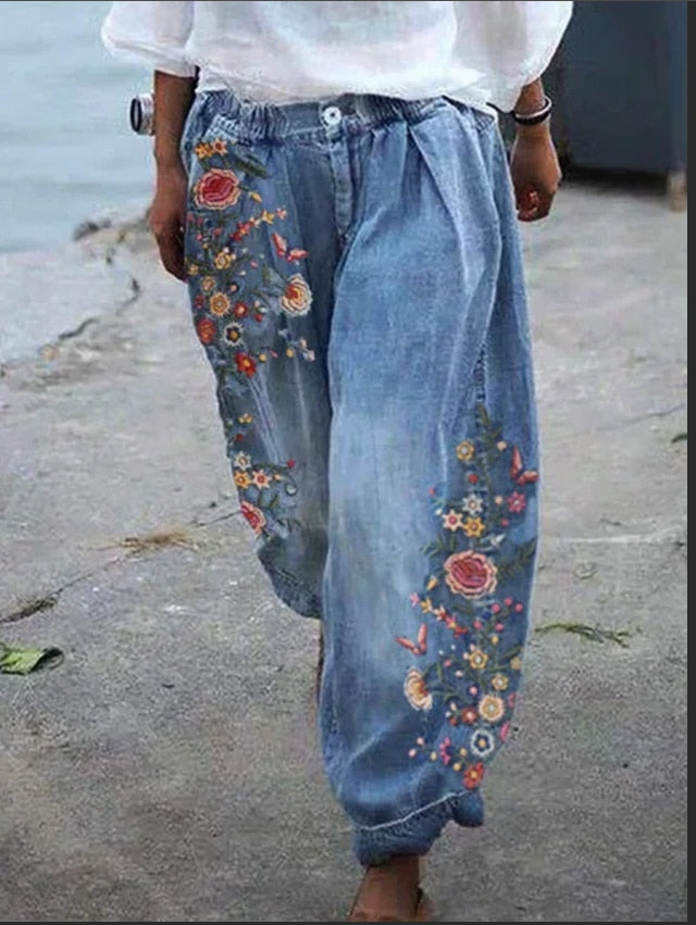 MEELANO Dame Denim Cargo Bukser Lanterne Pasform Med Bred Talje