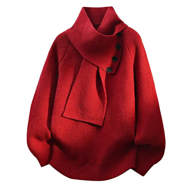 Damaris | Dame Sweater med Tørklædekrave - Langærmet Striktrøje