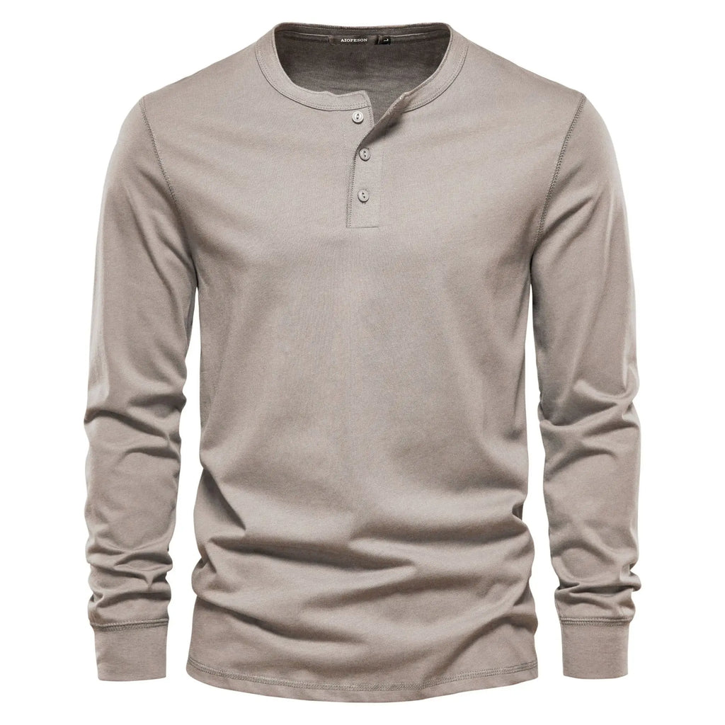 MEELANO Klassisk Herre Langærmet Bomulds Henley Skjorte Beige